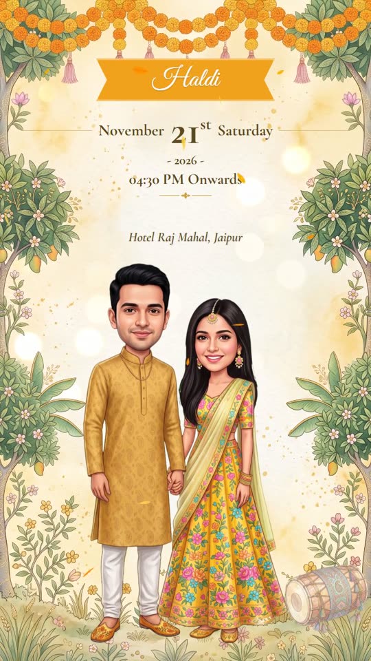 Pastel Pichwai caricature invitation